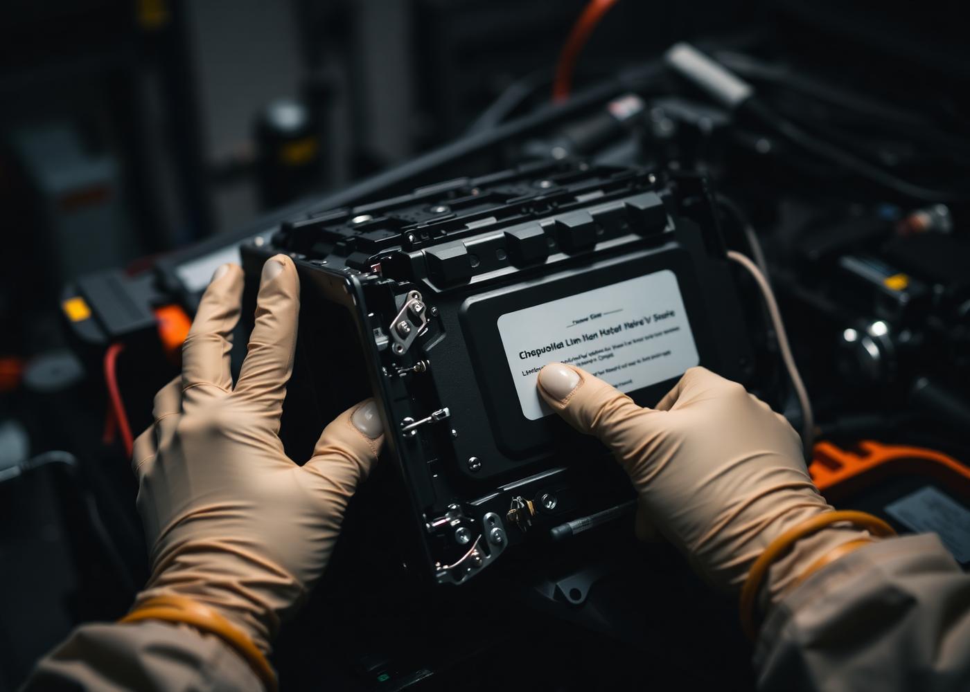 Technician inspecting an EV lithium battery pack